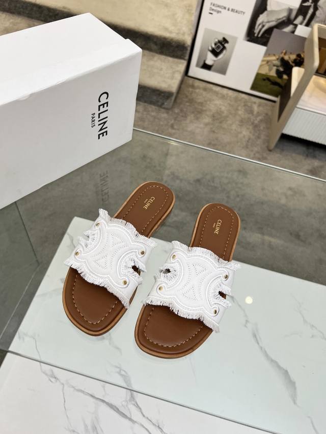 Celine 赛琳 2025春夏新品拖鞋鞋面采用原版刺绣工艺大底采用原版定制真皮大底一款时尚百搭值得你点燃整个夏季小红薯各大博主纷纷上脚♀质感非凡上脚超级好看