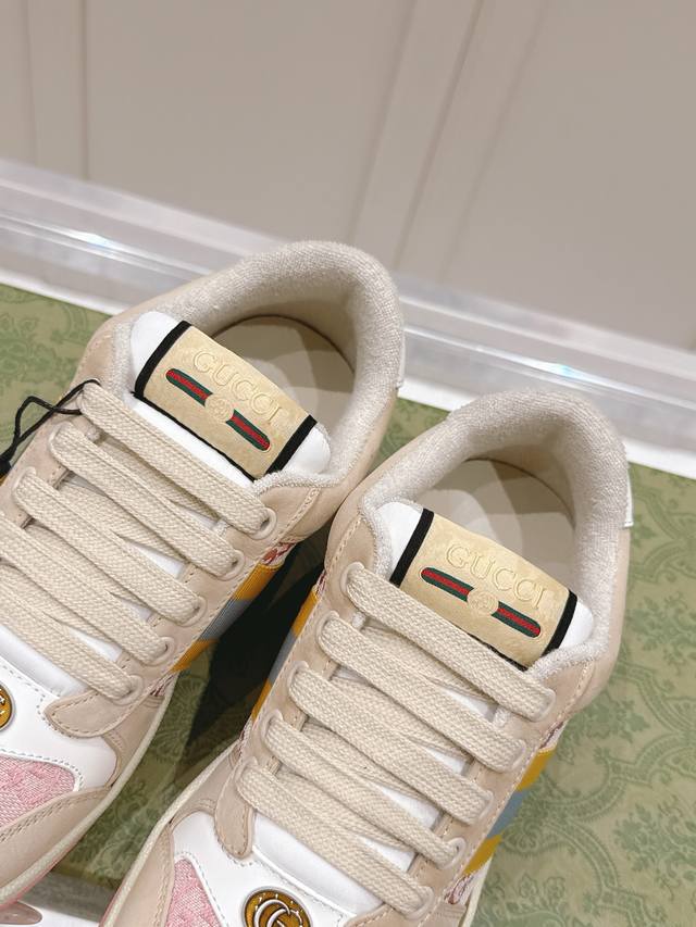 男10 情侣款 Gucci 古奇经典款G家水钻 小脏鞋 做旧 脏脏鞋 运动鞋 原版购入 开发 Screener系列运动鞋以70年代经典运动鞋为灵感原型，取名自体