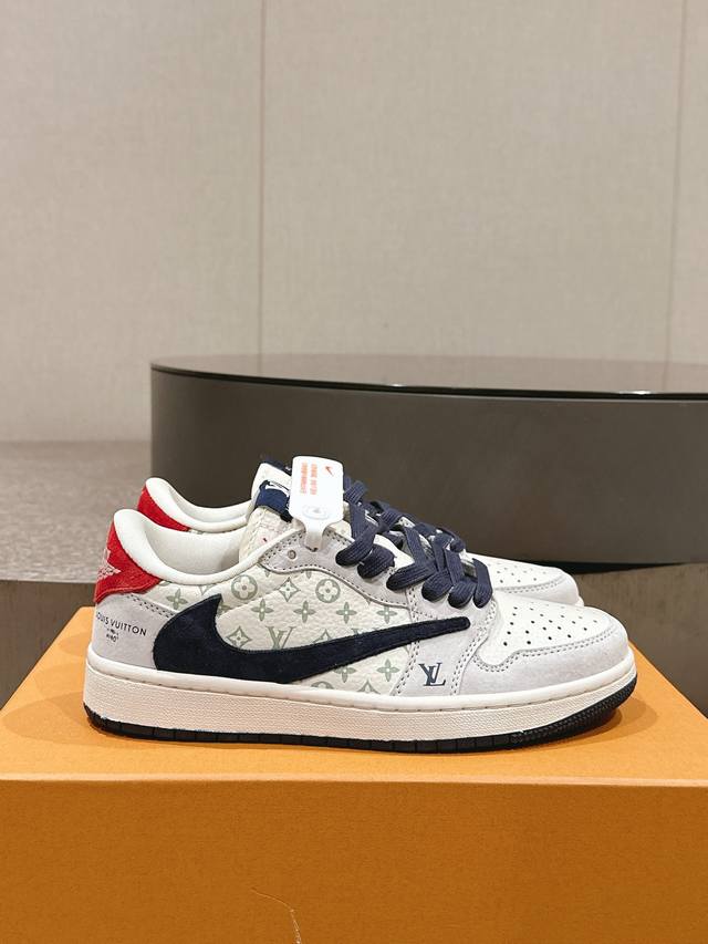 出厂 、Lv新色 Nike联名Lv休闲板鞋 限定走秀新款 顶级品质 代购级 情侣款码 耐克乔一联名鞋让鞋迷大开眼界，各种意想不到的设计创意，大Lgou配色方案给
