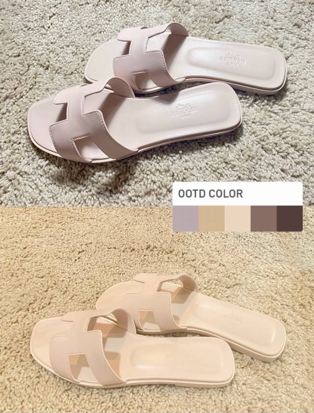 上新 花瓣粉 H牌.春夏.Rose PéTale H型平底Oran拖鞋 市面顶级原单品质购入Zp定制，最新色Rose PéTale，中文名叫：花瓣粉，非常高级的