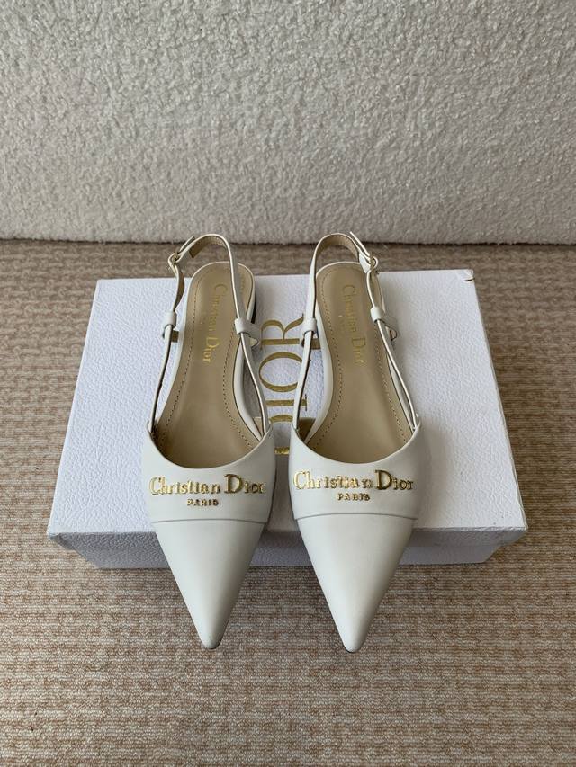 Dior迪奥25Ss春夏新款D-My 五金字母扣尖头高跟鞋平底单鞋小猫跟后空凉鞋 这款My Dior 高跟鞋是二零二五春夏成衣系列新品，彰显精致的优雅气质。采用