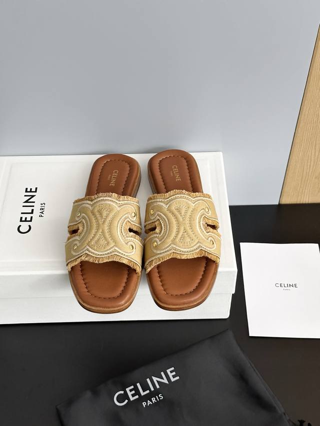 拖鞋25新款牛仔凯旋门凉鞋 绣花凯旋门Rubber Outsole3D牛仔布凯旋门Leather Outsole法国高级时装品牌 潮流搭配单品 原版一致面料斜纹