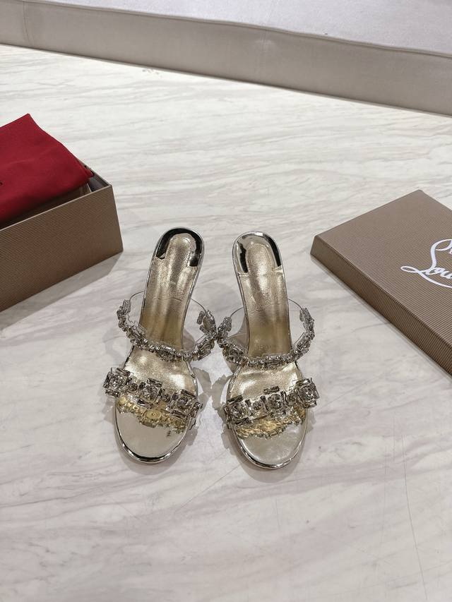 顶级版 原版盒 Christian Louboutin 2025S原版做货重工Cljust Queen水晶高跟拖鞋 材质：进口Pvc+克里奥水钻 内里：粒面珠光