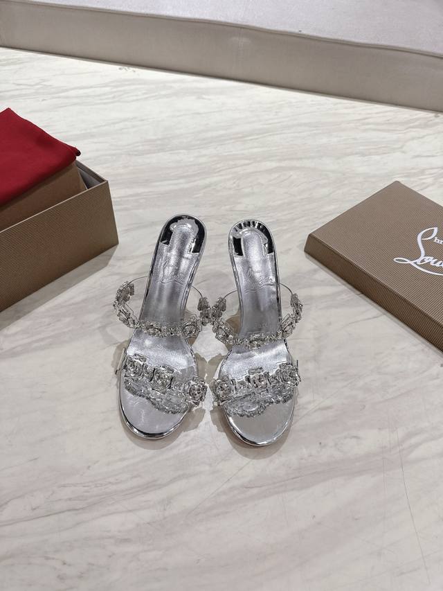 顶级版 原版盒 Christian Louboutin 2025S原版做货重工Cljust Queen水晶高跟拖鞋 材质：进口Pvc+克里奥水钻 内里：粒面珠光