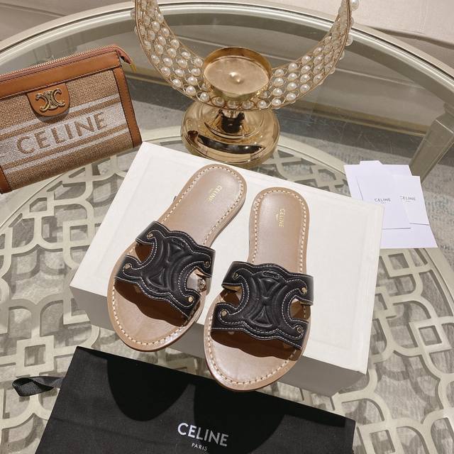 原版定制春夏Ceiine赛琳爆款凯旋门Logo凉拖鞋 高级感十足 网红Ins种草神器、非常复古风、气场十足单品、设计风格非常新颖、高档且非常舒适.原版一比一定制