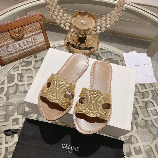 原版定制春夏Ceiine赛琳爆款凯旋门Logo凉拖鞋 高级感十足 网红Ins种草神器、非常复古风、气场十足单品、设计风格非常新颖、高档且非常舒适.原版一比一定制