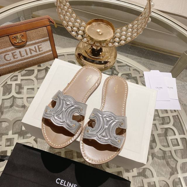 原版定制春夏Ceiine赛琳爆款凯旋门Logo凉拖鞋 高级感十足 网红Ins种草神器、非常复古风、气场十足单品、设计风格非常新颖、高档且非常舒适.原版一比一定制