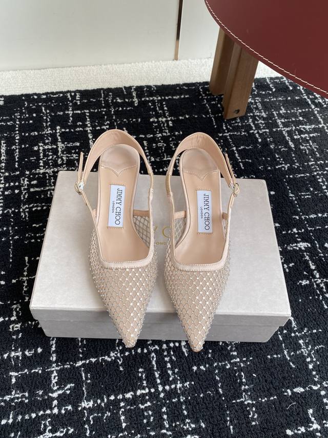 代购级 Jimmy Choo 周仰杰25春夏新品网纱烫钻方头小猫跟拖鞋！Jc经典水晶烫钻网纱高跟鞋 超级仙的一款啊！美得让人窒息 超闪昂贵施华洛世奇水晶钻 Bl