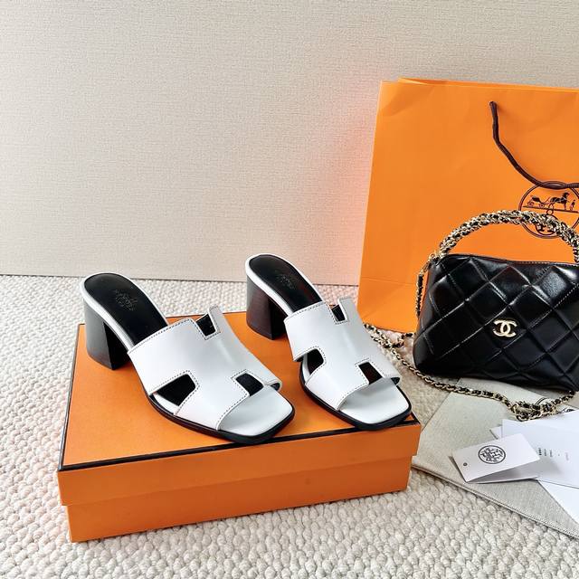 Hermes 爱马仕 H家 Helia 60系列 工字H粗跟凉拖鞋 鞋面:牛皮 大底:真皮底 跟高:6.5Cm 正码:35-39订做40.41