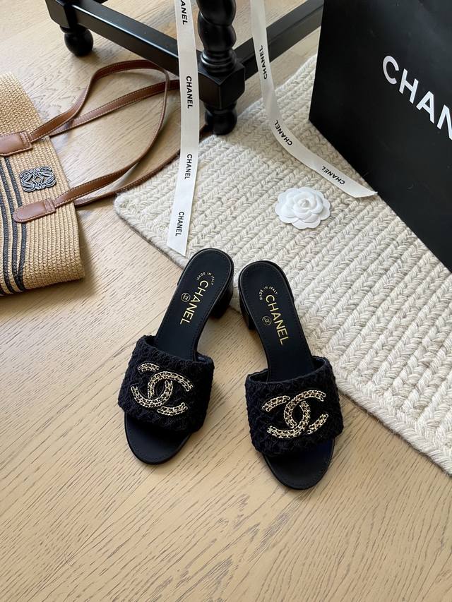 Chanel 25K夏季编织拖鞋系列！ 顶级版本！抢先发售 要高货的看过来 跟高平底 5Cm 鞋面针织 羊皮 垫脚羊皮 真皮大底 码数：34-41 34 40