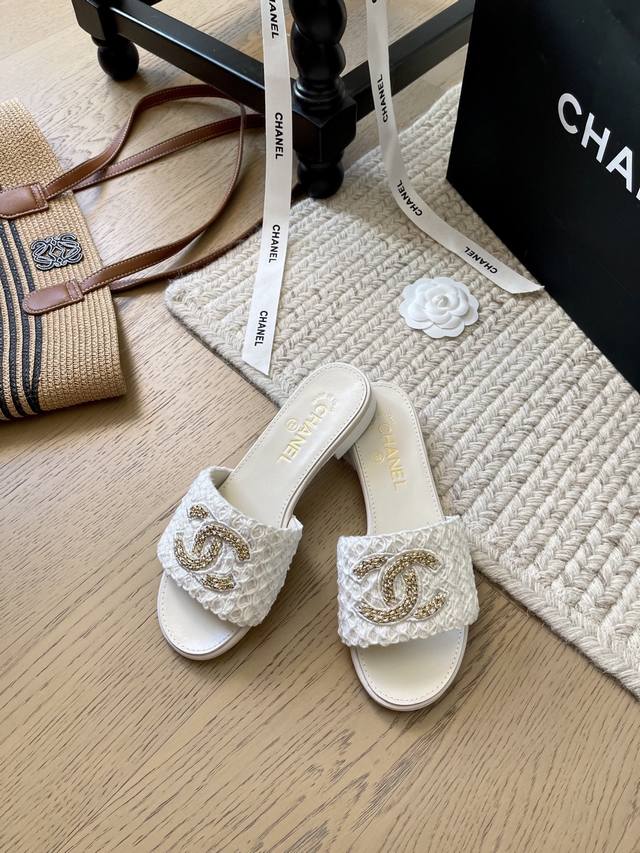 Chanel 25K夏季编织拖鞋系列！ 顶级版本！抢先发售 要高货的看过来 跟高平底 5Cm 鞋面针织 羊皮 垫脚羊皮 真皮大底 码数：34-41 34 40