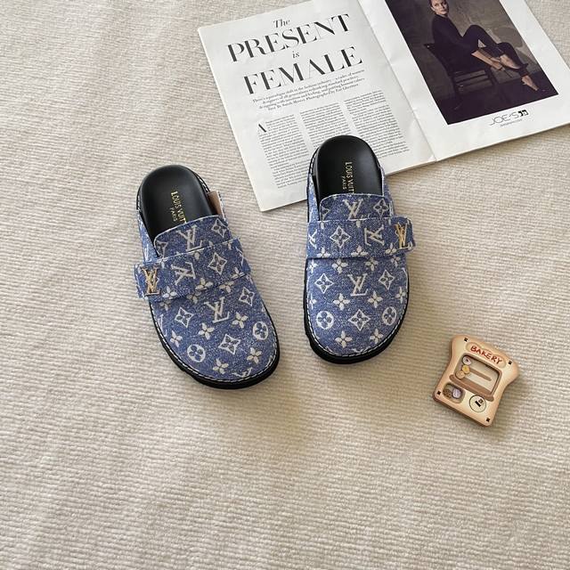 认准此版本： Louis Vuitton 路易威登2025专柜 情侣限定 官网上新 独家首发 路易威登 Lv 25S 印花包包头拖 Lv拖 包头拖 半拖 Lv半