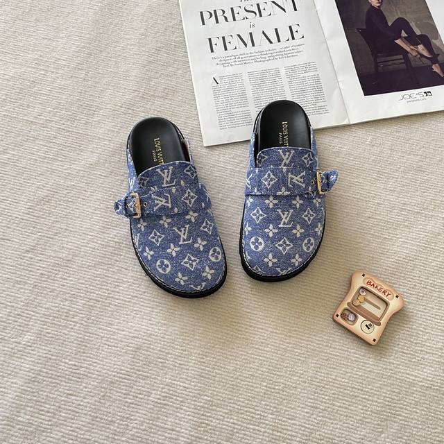 认准此版本： Louis Vuitton 路易威登2025专柜 情侣限定 官网上新 独家首发 路易威登 Lv 25S 印花包包头拖 Lv拖 包头拖 半拖 Lv半