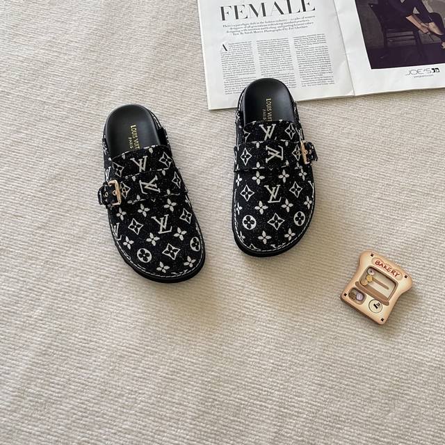 认准此版本： Louis Vuitton 路易威登2025专柜 情侣限定 官网上新 独家首发 路易威登 Lv 25S 印花包包头拖 Lv拖 包头拖 半拖 Lv半