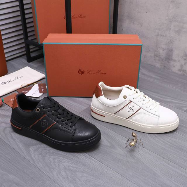 商品商标: Loro piana 诺悠翩然 休闲板鞋 正码码数: 38-46 45.46定做不退换 商品材料：精选优质荔纹牛皮拼接鞋面 牛皮内里 原版大底