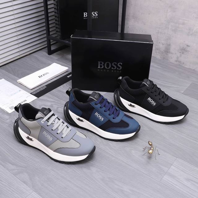 商品商标：Boss 运动休闲男鞋 正码码数: 38-45 45.定做不退换 商品材料：精选透气织布拼接牛皮鞋面 网内里 牛皮鞋垫 橡胶大底