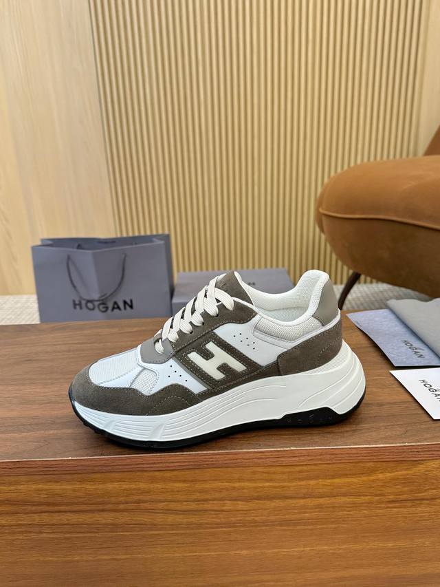 实价 Hogan 霍根 2025新款情侣款转图必爆 H-Stripes系列情侣款厚底老爹鞋飞艇鞋休闲运动鞋。 顶级版本原版购入开发做货 此款H-Stripes系
