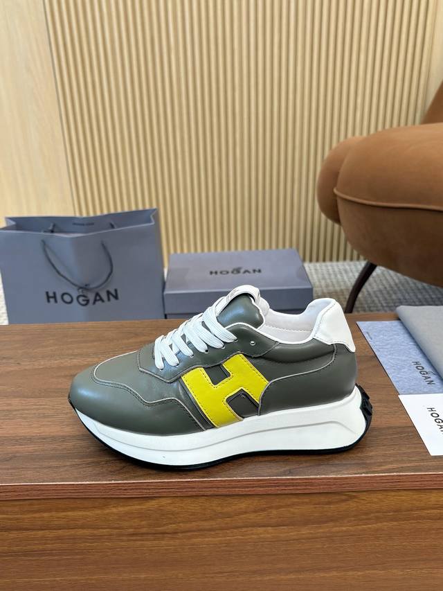 实价： Hogan 霍根 2025新款转图必爆 H-Stripes系列情侣款厚底老爹鞋飞艇鞋休闲运动鞋。 顶级版本原版购入开发做货 此款H-Stripes系列运