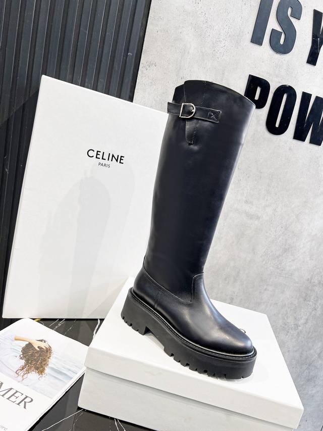 工厂p价 女装女鞋 运动原单 Celine 秋冬 皮带扣长筒靴，原版复刻，水性边油油边工艺，头层牛皮面，头层水染牛皮里，垫脚，35-41