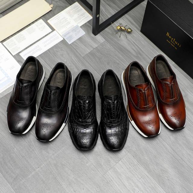 商品商标：Berluti 伯鲁提 商务正装皮鞋 正码码数: 39-45 45定做不退换 商品材料：精选石头纹牛皮鞋面 牛皮内里 原版防滑大底