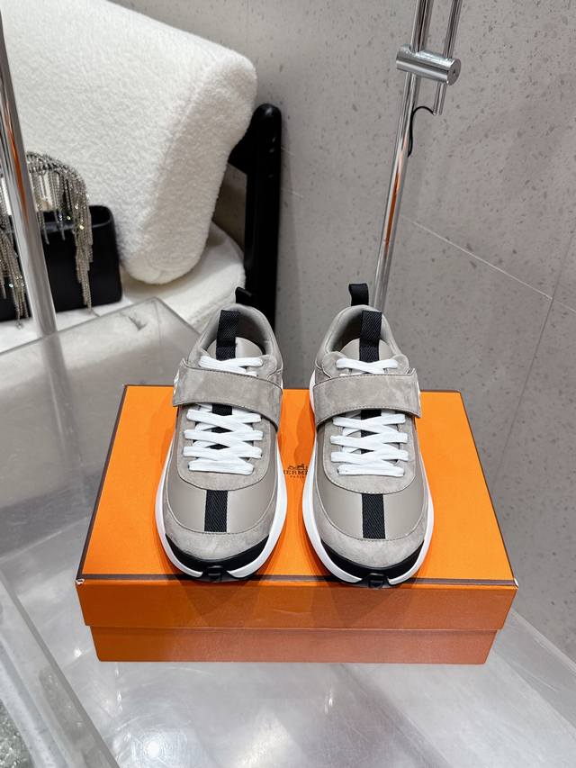 代购级 男款10 25Ss Hermes 爱马仕 新品 H家 情侣款 厚底增高休闲运动鞋 采用进口牛皮 进口麂皮 优质棉布 运动时尚鞋面整圈头层小牛皮无断接大气