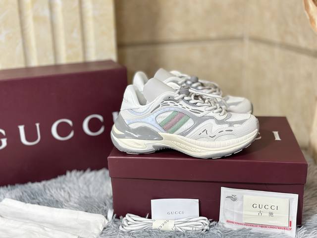 高版本 Gucci古驰老爹鞋 2.0 网布皮革运动鞋， 尺码：36-45 现货 融合经典互扣式双G标识与现代设计语言，圆头造型搭配抽绳系统，穿脱便捷，兼顾时尚与