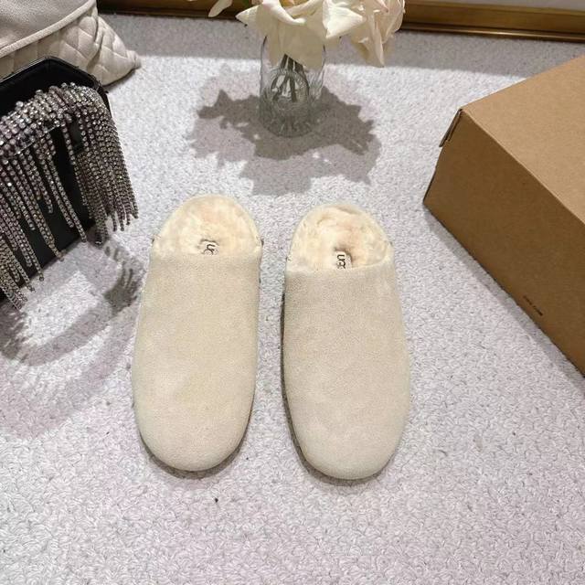 ugg 2025秋季新款 明星同款浅口休闲轻薄一脚蹬包头懒人鞋 埃莱亚便鞋新生系列 轻便橡胶薄底 时刻轻盈时髦 半托一脚蹬轻松解锁松弛脚感 经典翻毛皮搭配10毫