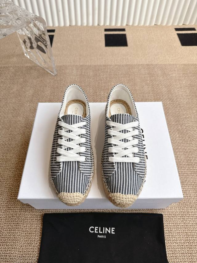Celine 塞琳2025Ss新款麻绳底渔夫鞋 高级感十足网红Ins种草神器、非常复古风、气场十足单品、设计风格非常新颖、高档且非常舒适.原版定制鞋头Celin
