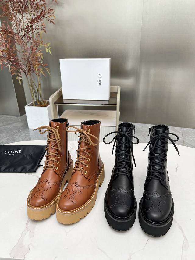 celine 赛琳2005凯旋门马丁系带厚底平底粗跟粗靴！！面料头层牛皮、内里羊、标准码数35 40 41、42订做不退放