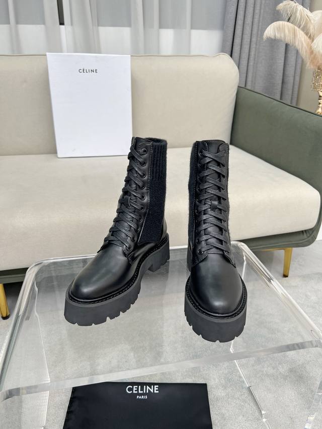 celine 赛琳 凯旋门接拼厚底针织毛线筒女瘦靴！！面料头层牛皮、内里羊、定制发炮大底！标准码数35 40 41、42订做不退放