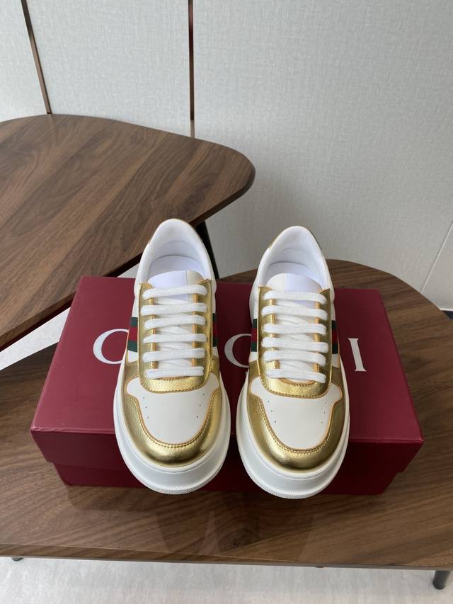 Gucci 25Ss 秋冬新色 配海外代购航空包装 Gg情侣款厚底鞋 饼干鞋 小白鞋 运动鞋 平板鞋 走秀款 明星 网红 小红书等必定种草打Call 原版定制牛