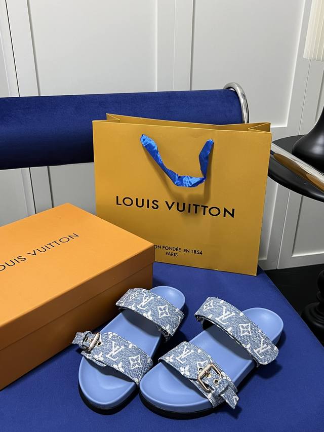 橙子出厂价 Louis Vuitton 路易威登 Lv 二带魔术贴厚底拖鞋 休闲凉拖 凉鞋 情侣款 码数：35-45