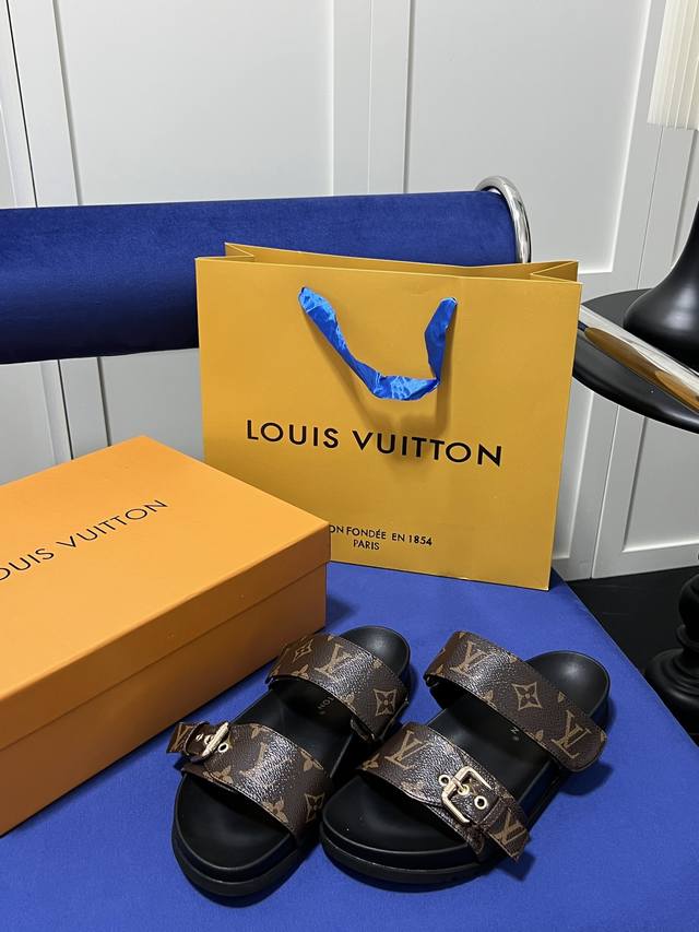 橙子出厂价 Louis Vuitton 路易威登 Lv 二带魔术贴厚底拖鞋 休闲凉拖 凉鞋 情侣款 码数：35-45