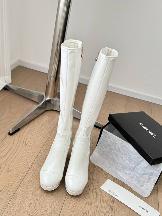 Chanel 24K新款弹力长靴 防水台系列 穿上立马大长腿 鞋面弹力皮 内里羊皮 真皮大底 Size:35-39 其他码数定做 编号34-3