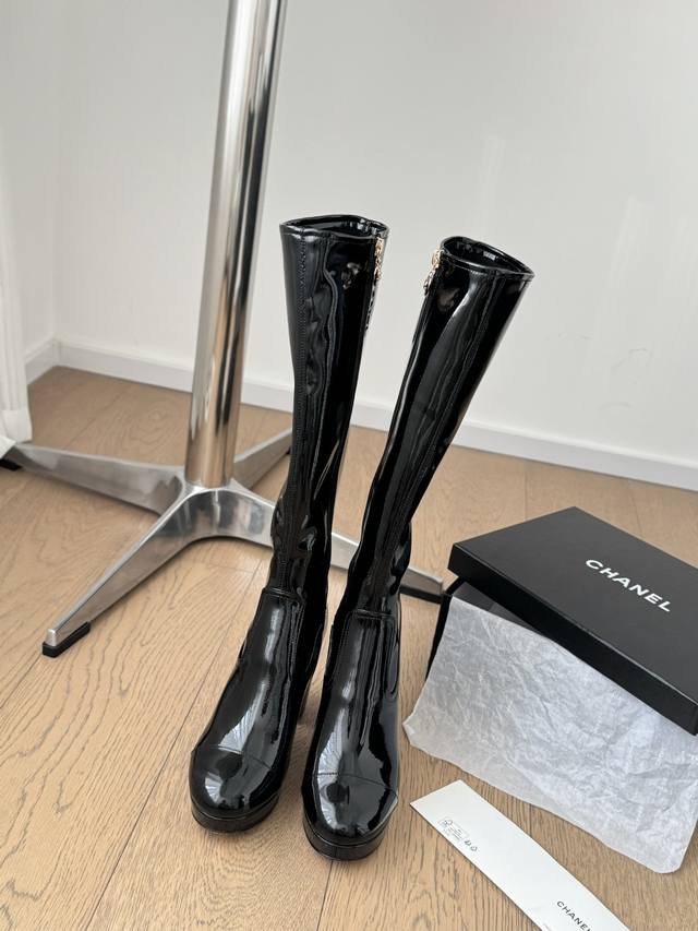 Chanel 24K新款弹力长靴 防水台系列 穿上立马大长腿 鞋面弹力皮 内里羊皮 真皮大底 Size:35-39 其他码数定做 编号34-3