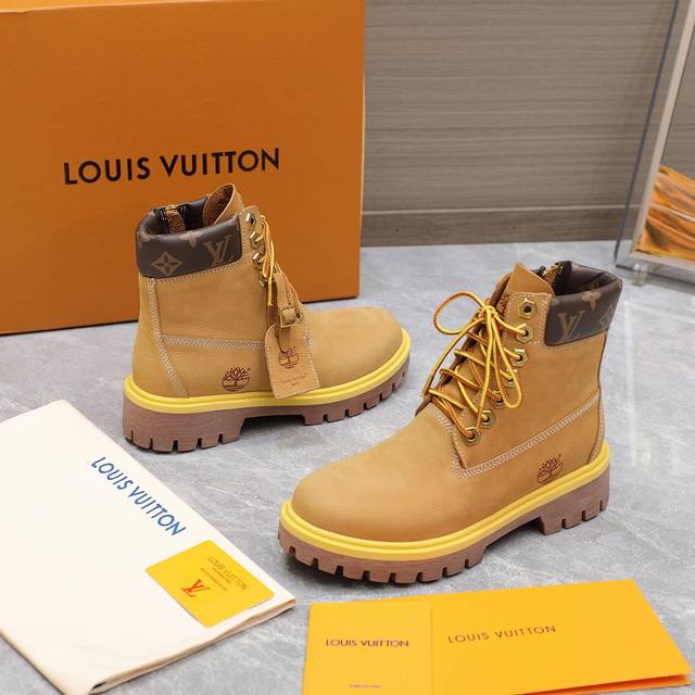 女款 男款 情侣款 Lv X Timberland 添柏岚 联名款 老花 大黄靴 及踝靴 短靴 Lv X Timberland 及踝靴取材 Monogram 压