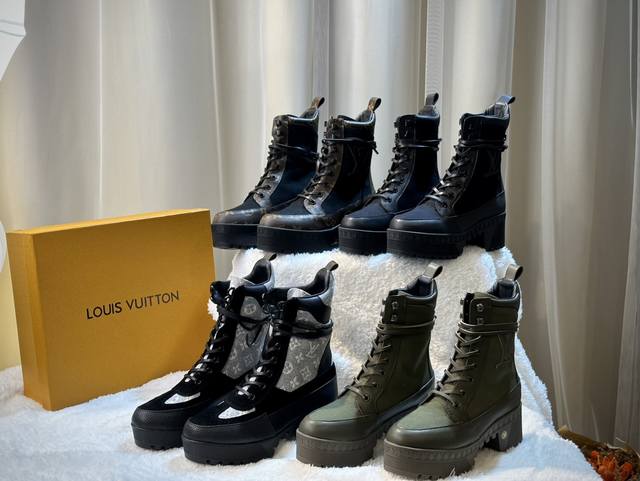 Louis Vuitton路易威登最新秋冬最新款 高端定制 1：1刻复 各大明星网红走秀最爱 本款 Territory 平底靴糅合光滑牛皮革和 Monogram