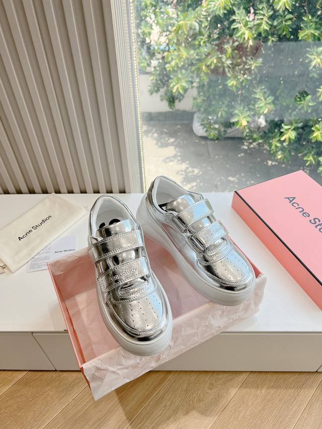 G035代购级别现货供应高版acne Studios经典魔术贴平底笑脸真皮休闲板鞋运动女鞋小白鞋 面料：牛皮 内里：原版网 鞋底：原版开模 尺码：35-41 4