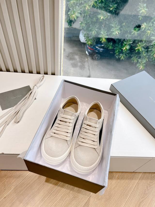G0135代购级别rick Owens 瑞克 欧文斯24情侣系列女士edfu全粒面小牛皮复古运动鞋休闲鞋 面料：原版牛皮 内里：羊皮 尺码：35~43女码 40