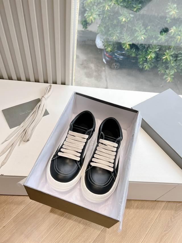 G0135代购级别rick Owens 瑞克 欧文斯24春夏情侣系列edfu全粒面小牛皮复古运动鞋休闲鞋 面料：原版牛皮 内里：羊皮 尺码：35~43女码 40