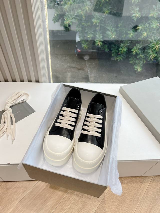 G0135代购级别rick Owens 瑞克 欧文斯24秋冬情侣系列edfu全粒面小牛皮复古运动鞋高帮休闲鞋细带 面料：原版牛皮 内里：羊皮 尺码：35~43女