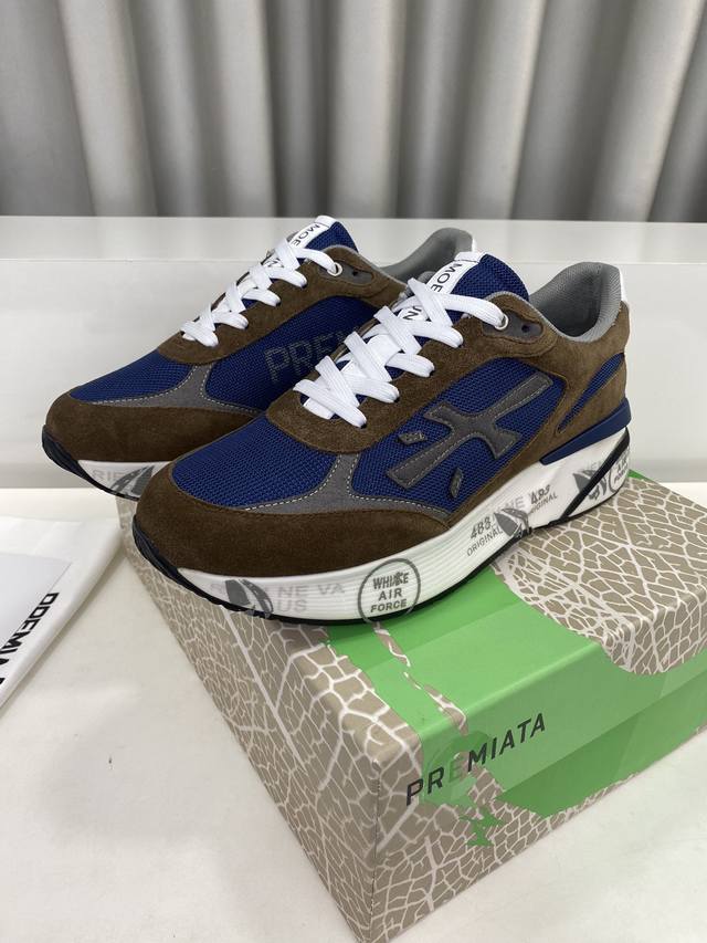 Premiata 普瑞米亚达 时尚、运动、休闲、慢跑、男鞋。 普瑞米亚达意大利名品百年历史，所有工艺全手工打造，米“字一样的logo简称米字鞋。完美的融合了传统