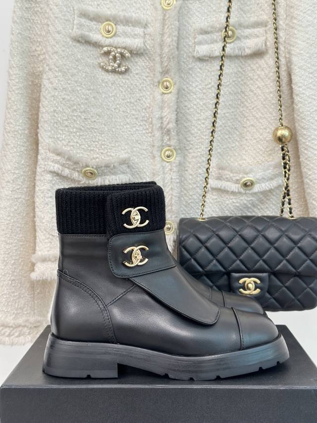 厂价 Chane* ｜小香经典双c 秋冬新品针织拼接短靴 鞋面采用小牛皮拼接羊毛线 内里混种羊皮 原版开模橡胶大底 底高:3.5Cm 码数:35-39 40 4