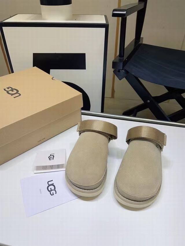 Ugg女神必备-厚底凉鞋上线啦 Ugg春夏新款金星厚底拖鞋上市 颜色：沙色 经典栗色 黑色 鞋底厚5.5厘米 显高挑更易搭配 翻毛皮的材质 更贴合脚背 舒适透气