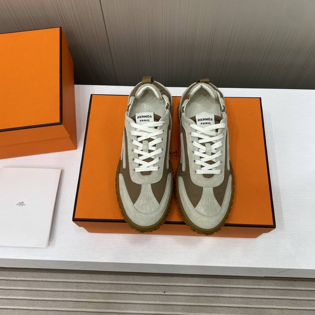 出厂价 男+10 顶级版本 最新款爱马仕情侣款德训鞋 法国直邮hermes 爱马仕平底时尚运动休闲鞋韩版系带网面轻便 原版1:1定制，今年最潮一脚蹬英伦风复古情