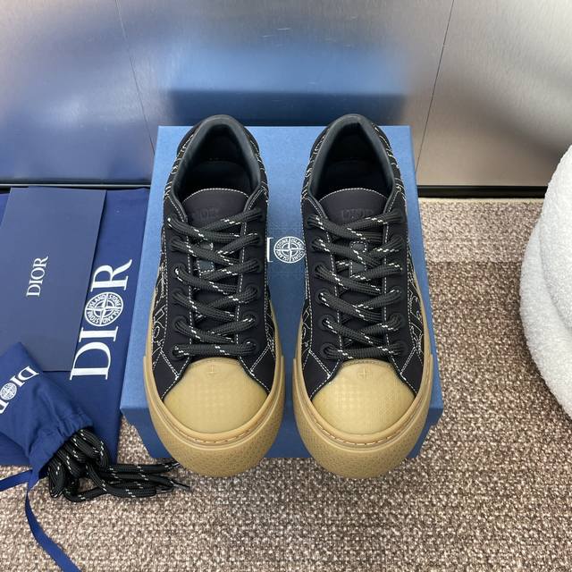 迪奥 2024秋冬高定系列新款男鞋 CD 果冻色平底休闲鞋 Dior and STONE ISLAND B33圆头系带帆布滑板鞋 明星同款Oblique字母lo