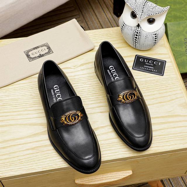 工厂价 古驰 GUCCI 官网男士商务正装皮鞋更新香港专柜同步新款完全一比一复刻出货专柜品质零差距0外均采用进口牛皮制作+皮内里制作，黑色，配码 39-45 3