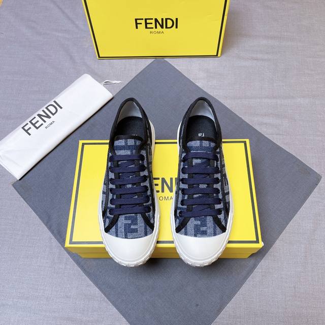 Fendǐ Domino运动鞋 带有提花FF图案，鞋头饰有凸纹压花FF图案 帆布鞋面，TPU定制大底 Size:38-45 45定做 编号018