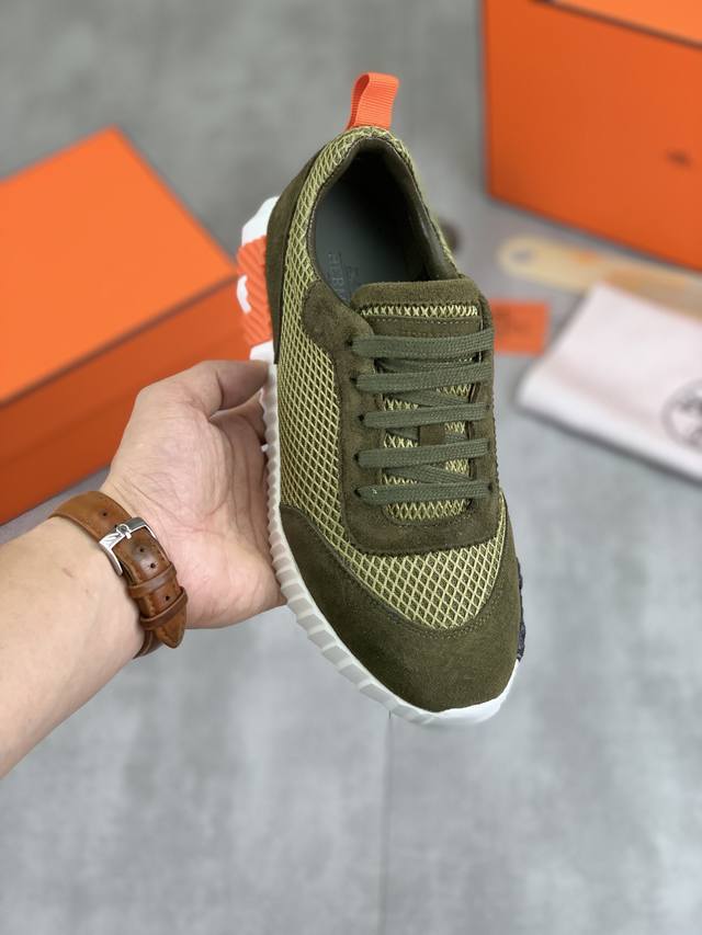 工厂价 实价 顶级版本 原单 Hermes爱马仕情侣款 Drift Sneaker 秋季新款休闲运动鞋 原版购入开发 做货 H家男士经典系列 科技透气面料搭配牛