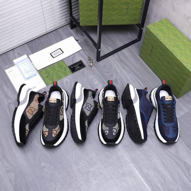 商品商标：Gucci 古驰 休闲鞋 正码码数: 38-44 45订做不退换 商品材料：精选牛皮拼接鞋面 网内里 橡胶大底